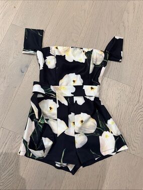 Black Floral Off-Shoulder One-Piece Romper